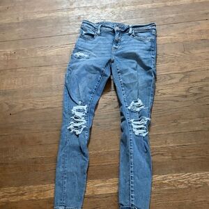 American Eagle Outfitters Blue Ripped Skinny Jeans